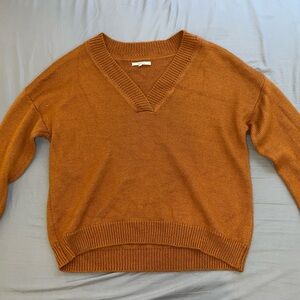 Tularosa pumpkin orange v neck sweater, perfect for fall!